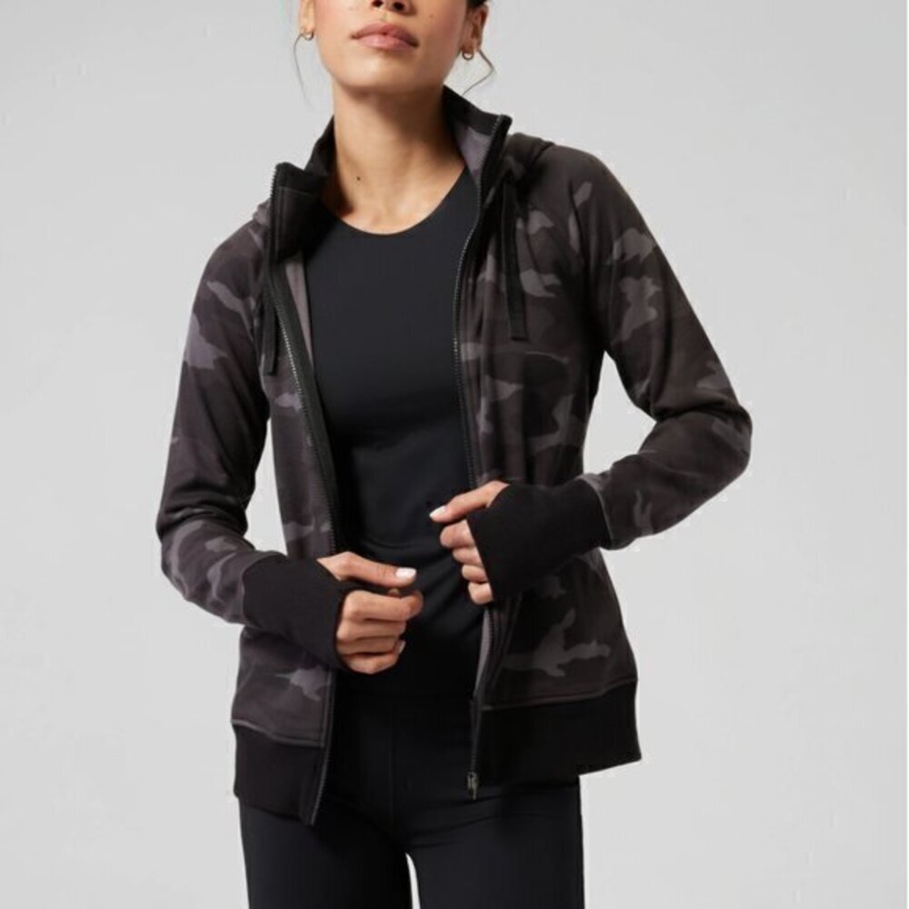 Athleta Camo Triumph Printed Hoodie Full Zip Athletic Jacket Athleisure Small